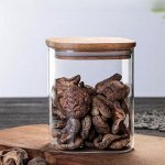 Стеклянная банка для хранения с бамбуковой крышкой, для сыпучих продуктов, жидкостей, чая, кофе, сахара, макарон, круп, риса, орехов, сладостей / 600 мл