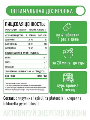 Хлорелла + спирулина в таблетках