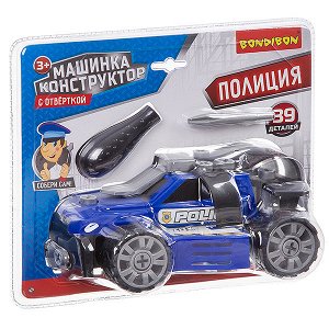 Машинка конструктор с отверткой, BONDIBON, «ПОЛИЦИЯ», синяя, BLISTER 27.5x13.5x23.2