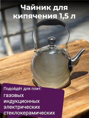 Чайник для кипячения воды 1,5 л из нержавеющей стали для всех видов плит (в т.ч. и индукционных) с фильтром для заваривания