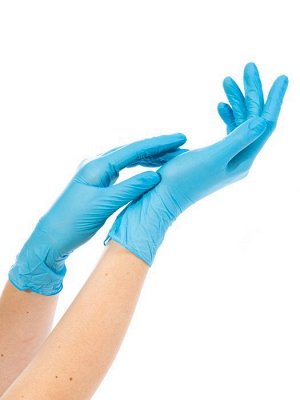 Перчатки медицинские голубые нитриловые неопудренные GLOVES, S 50пар в уп