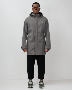 Парка спортивная мужская с капюшоном softshell серого цвета 9565Sr