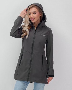 Парка спортивная женская с капюшоном softshell темно-серого цвета 9568TC