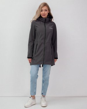 Парка спортивная женская с капюшоном softshell темно-серого цвета 9568TC