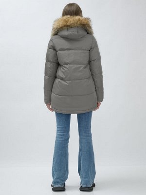 Куртка женская зимняя с мехом енот премиум класса серого цвета 3215Sr