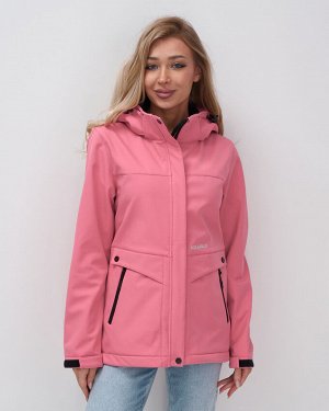 Ветровка спортивная женская с капюшоном softshell розового цвета 9566R