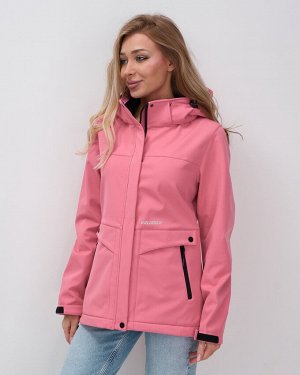 Ветровка спортивная женская с капюшоном softshell розового цвета 9566R