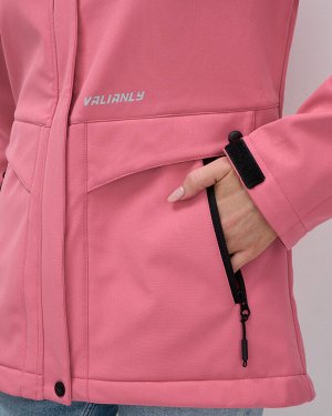 Ветровка спортивная женская с капюшоном softshell розового цвета 9566R