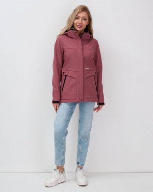 Ветровка спортивная женская с капюшоном softshell малинового цвета 9566M