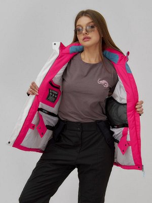 Горнолыжная куртка женская зимняя белого цвета 7091Bl