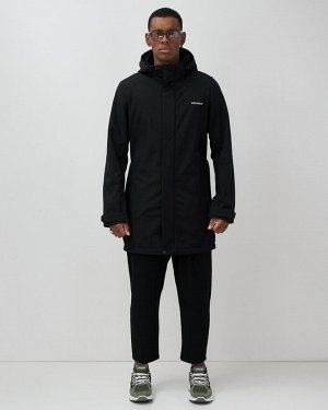 Парка спортивная мужская с капюшоном softshell черного цвета 9565Ch