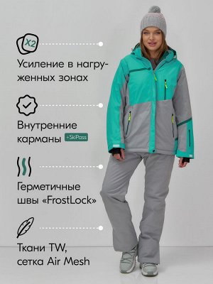 Горнолыжный костюм женский зимний большого размера зеленого цвета 07092Z