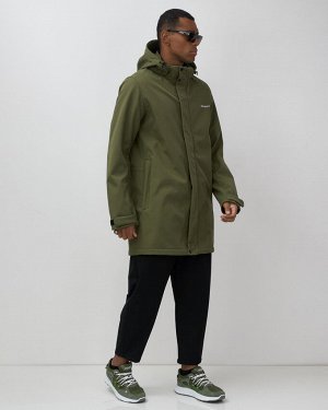 Парка спортивная мужская с капюшоном softshell цвета хаки 9565Kh