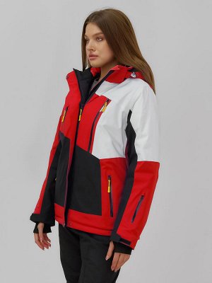 Горнолыжная куртка женская зимняя красного цвета 7081Kr