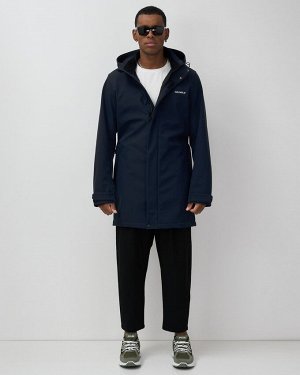 Парка спортивная мужская с капюшоном softshell темно-синего цвета 9565TS