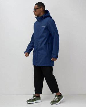 Парка спортивная мужская с капюшоном softshell синего цвета 9565S
