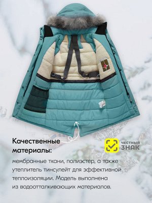 Куртка парка зимняя детская подростковая для девочки с капюшоном и мехом зеленого цвета 9444Z
