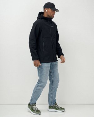 Ветровка спортивная мужская с капюшоном softshell черного цвета 9563Ch