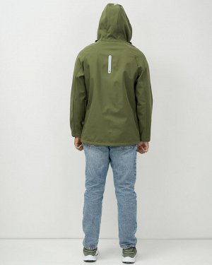 Ветровка спортивная мужская с капюшоном softshell цвета хаки 9563Kh