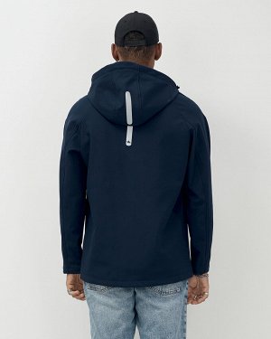 Ветровка спортивная мужская с капюшоном softshell темно-синего цвета 9563TS