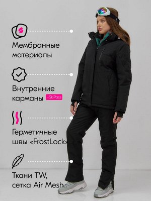 Горнолыжный костюм женский зимний черного цвета 07015Ch