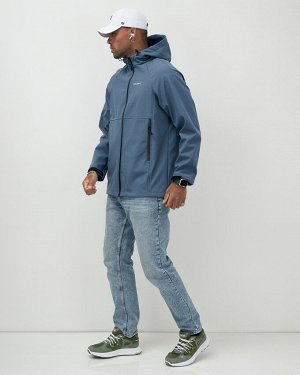 Ветровка спортивная мужская с капюшоном softshell синего цвета 9563S