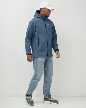 Ветровка спортивная мужская с капюшоном softshell синего цвета 9563S