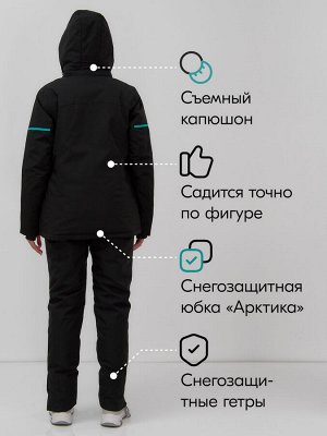 Горнолыжный костюм женский зимний черного цвета 001_1Ch