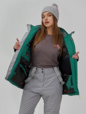 Горнолыжная куртка женская зимняя голубого цвета 7092Gl
