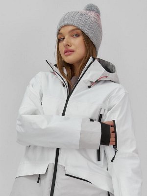 Горнолыжная куртка женская зимняя белого цвета 7077Bl