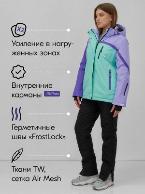 Горнолыжный костюм женский зимний бирюзового цвета 016Br