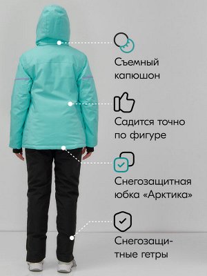 Горнолыжный костюм женский зимний бирюзового цвета 001_1Br