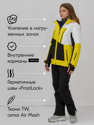 Горнолыжный костюм женский зимний желтого цвета 07081J