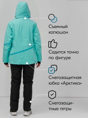 Горнолыжный костюм женский зимний большого размера бирюзового цвета 07093Br