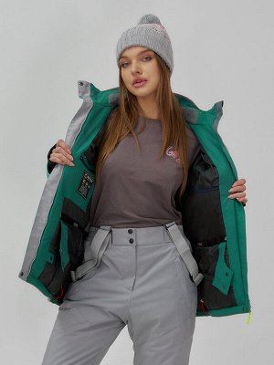 Горнолыжная куртка женская зимняя зеленого цвета 7092Z