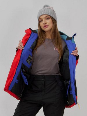 Горнолыжная куртка женская зимняя большого размера красного цвета 7083Kr