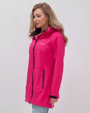 Парка спортивная женская с капюшоном softshell розового цвета 9568R