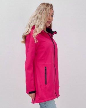 Парка спортивная женская с капюшоном softshell розового цвета 9568R