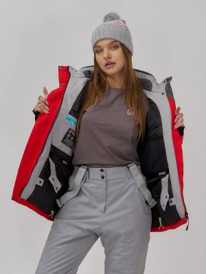 Горнолыжная куртка женская зимняя красного цвета 7017Kr