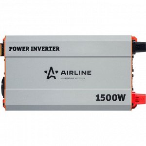 Инвертор напряжения Airline, 24В(DC)→220В(AC), 50Гц, 1500Вт, (+2xUSB 5В), арт. API-1500-10