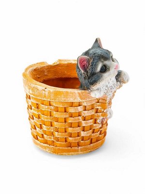 Фигурное кашпо для цветов «Котёнок в круглой корзине», 20x18 см, полистоун