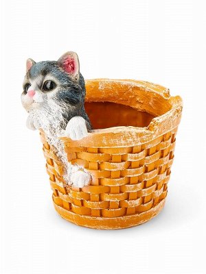 Фигурное кашпо "Котенок в круглой корзине" 20х18см