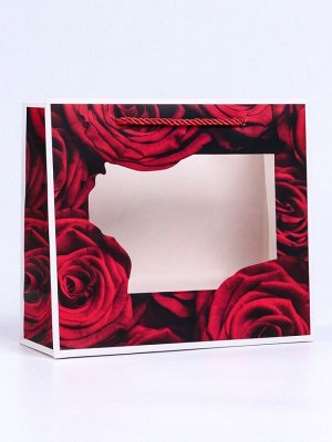 Пакет подарочный с окном «Розы», 25x10x22 см