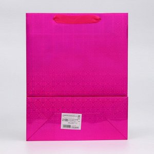 Пакет подарочный голография с окном, «Розовый», M 32x25.5x11 см набор 1 шт.
