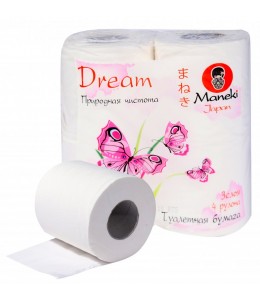 Бумага туалетная "Maneki" Dream 3 слоя, 167 л., 23 м, с тиснением, 4 р/упак