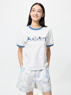 UNIQLO UT - хлопковая футболка Disney х BUAISOU с Микки Маусом в оттенках японского индиго - 00 WHITE