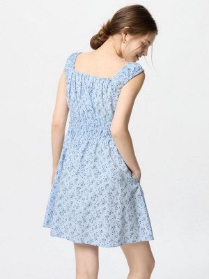 UNIQLO - цветочное мини-платье из хлопка со сборками - 60 LIGHTBLUE