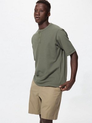 UNIQLO - вафельная футболка с воротником-хенли - 57 OLIVE