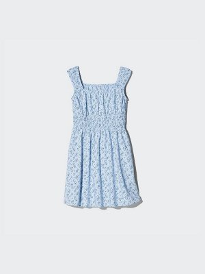 UNIQLO - цветочное мини-платье из хлопка со сборками - 60 LIGHTBLUE