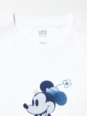 UNIQLO UT - хлопковая футболка Disney х BUAISOU с Минни Маус в оттенках японского индиго - 00 WHITE